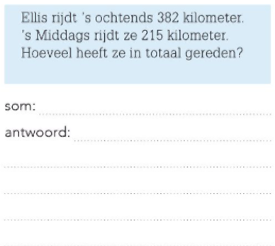 Een contextsom met ruimte voor het opschrijven van de som en het anwoord.